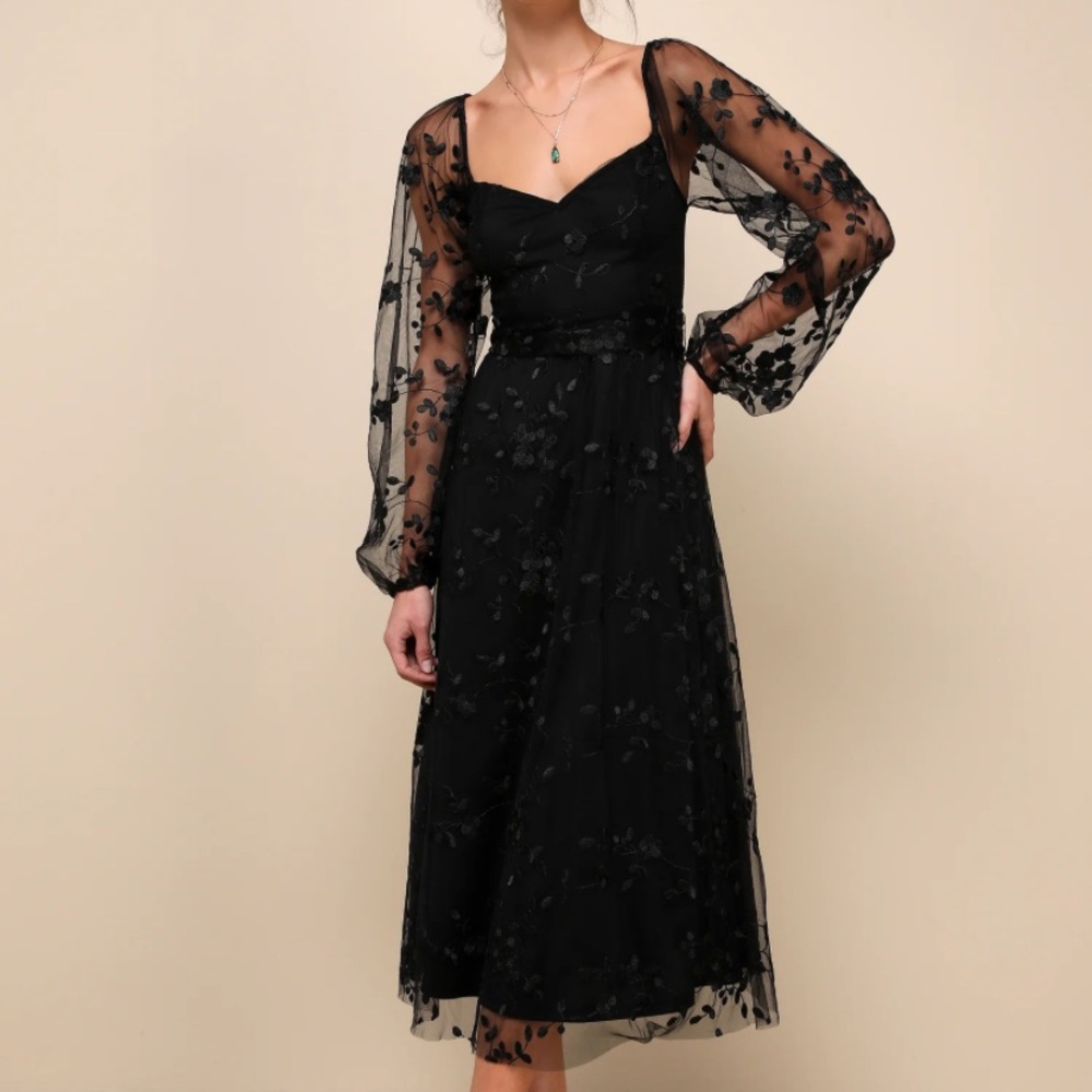 NWT Lulu's Darling Charisma 🎁 black sheer embroidered mesh dress M